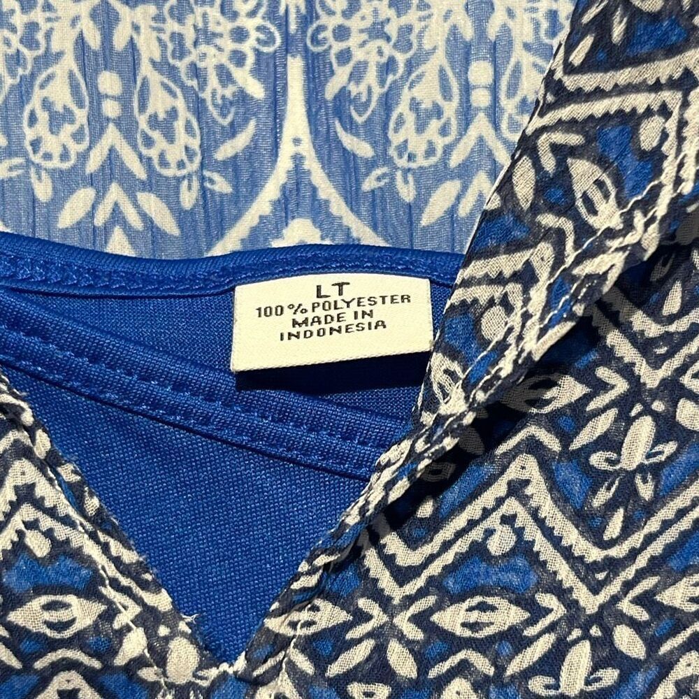 Liz Claiborne Womens Blue Tassel Tie Neck Tunic Sleeveless 2 in 1 Top Large Tall - Picture 5 of 12